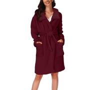 Albornoz de felpa larga para mujer, bata con capucha, bata con cinturón y bolsillos laterales, bata de forro polar, bata informal para otoño e invierno, ropa de salón cómoda, talla grande, Vino, 3XL