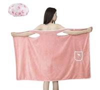 Albornoz de forro polar coral para mujer, talla grande, falda de ducha con bolsillo, diseño de botón ajustable y absorbente, rosa, Taille unique