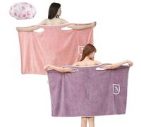 Albornoz de forro polar coral para mujer, talla grande, falda de ducha con bolsillo, diseño de botones ajustable y absorbente, Color rosa y pasta de frijoles, Taille unique