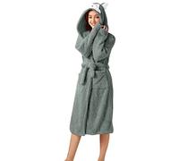 Albornoz de franela para mujer, cálida bata de casa, cara y orejas de gato, bata de animal 3D, bata con capucha, bata de dormir de forro polar, bata de baño de peluche, ropa de baño caliente, verde, M
