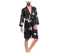 Albornoz de hombre de seda sexy corto, albornoz de hombre ligero de satén - Kimono de verano fino, bata de sauna de manga larga, pijama cómodo, bata de casa estampada, tallas grandes, pijama de seda