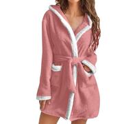 Albornoz de mujer corto de forro polar de invierno, albornoz con bolsillos capucha y cinturón, cálido albornoz de baño peludo curvo para hotel y spa de lujo albornoz de gimnasio mujer ligero