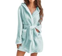 Albornoz de mujer corto de forro polar de invierno, albornoz con bolsillos capucha y cinturón, cálido albornoz de baño peludo curvo para hotel y spa de lujo albornoz de gimnasio mujer ligero