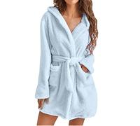 Albornoz de mujer de felpa cálido y esponjoso, bata de casa, albornoz para sauna, bata de mañana, kimono de forro polar, felpa suave y acogedora con bolsillos, bata de baño, azul, XL