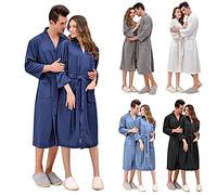 Albornoz de piqué acanalado para hombre, ropa interior de noche de manga larga con bolsillos, pijama de casa, mono de una pieza, bata de casa suave, cinturón ajustable, albornoz cómodo, pijamas, parr