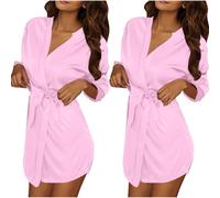 Albornoz de satén para mujer, de seda suave, ligero, ropa de dormir | Bata de boda para mujer, con cuello en V oblicuo, kimono para dama de honor, batas de baño sedosas para verano