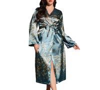 Albornoz de tallas grandes para mujer, bata de satén larga, bata de dormir informal, vestido de dormir sexy, bata de casa de gran tamaño, ropa de dormir, ligera, suave, cómoda, pijama, para mujer, con