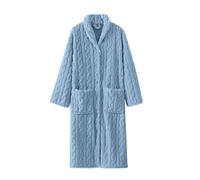 Albornoz largo de felpa para mujer - Albornoz jacquard de forro polar grueso con botones y bolsillos - Abrigo interior suave y cómodo para invierno, otoño, spa, spa, azul, XL