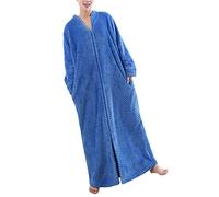 Albornoz largo de forro polar con cremallera para mujer, azul, L
