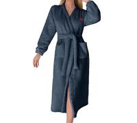 Albornoz largo de forro polar para mujer, bata de franela con cinturón y bolsillo, bordado de corazón, bata de baño súper suave, bata de felpa de manga larga, azul marino, S