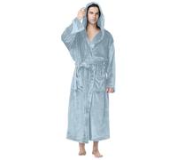 Albornoz largo de rizo para hombre, poncho de baño para sauna, tallas grandes, albornoz de viaje, cálido, bata de franela para mujer, para parejas, vestido de casa de invierno, azul claro, 3XL