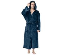 Albornoz largo de rizo para hombre, poncho de baño para sauna, tallas grandes, albornoz de viaje, cálido, bata de franela para mujer, para parejas, vestido de casa de invierno, azul oscuro, L