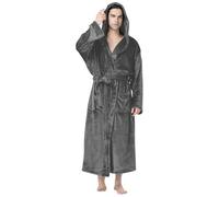 Albornoz largo de rizo para hombre, poncho de baño para sauna, tallas grandes, albornoz de viaje, cálido, bata de franela para mujer, para parejas, vestido de casa de invierno, gris, M