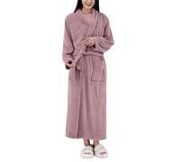 Albornoz Mujer Bata Mujer Invierno De Casa Albornoz Larga De Polar Ropa Casa Invierno Felpa Navidad 2#Rosa Claro One Size