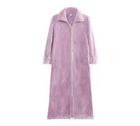 Albornoz para hombre, suave, con cremallera, bata de invierno engrosada, cálida, larga, albornoz holgado, cómodo pijama de rizo, poncho de baño de manga larga, O Púrpura, M