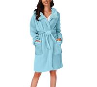 Albornoz para mujer, de rizo, bata corta con solapa, pijama monocolor, ropa de dormir cálida con cinturón, bata de baño, kimono, albornoces sueltos, traje de casa de invierno, albornoz para mujer
