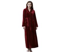 Albornoz para mujer, de rizo sin capucha, de algodón, bata de sauna, albornoz largo y mullido, forro polar, suave, ropa de dormir acogedora para todas las noches, a, L