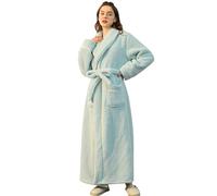 Albornoz para mujer mullido, bata larga para mujer, bata de baño gruesa y cálida con cinturón, albornoz para mujer, otoño e invierno, traje de casa de felpa, albornoz cómodo, monocolor, verde menta, M