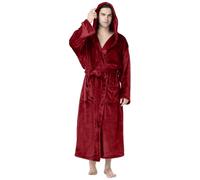Albornoz Rizo Hombre-Bata Coralina Hombre Pijama De Albornoz De Manga Larga con CordóN para Hombre, Informal, De Felpa, Liso, con Capucha, Bolsillo, Ropa De Ocio (Red, S)