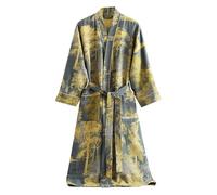 Albornoz tipo kimono para mujer, con estampado vintage del Reino Unido, longitud media, bata de baño de manga larga, ligera, camisón con bolsillos, color negro, Verde1, XL
