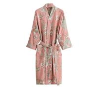 Albornoz tipo kimono para mujer, con estampado vintage del Reino Unido, longitud media, bata de baño de manga larga, ligera, camisón con bolsillos, color negro, Rosa3, XL