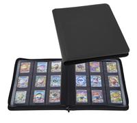 Album Cartas 9 Bolsillos,Album para Cartas con Cremallera, Carpeta de Tarjetas de PU Impermeable, Adecuado para MTG, TCG(Negro)