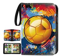 Album Cartas de Futbol, 50 Páginas con Capacidad para 400 Cartas，Album Cromos Cuero Impermeable con Asa y Cierre Cremallera, Carpeta de Cartas de Fútbol, Card Binder Compatible Varias Cartas (dorado)