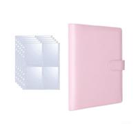Álbum de almacenamiento de tarjetas de poliuretano para tarjetas de visita, fotos y recuerdos con 25 hojas sueltas de cuatro rejillas para arreglos personalizados (rosa)