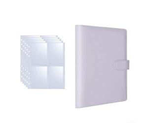 Álbum de almacenamiento de tarjetas de poliuretano para tarjetas de visita, fotos y recuerdos con 25 hojas sueltas de cuatro rejillas para arreglos personalizados (morado)