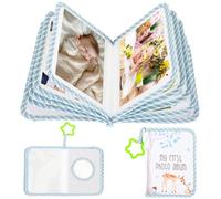 Álbum de bebé de tela, 17 imágenes, 16,5 x 11,2 cm, álbum de fotos para bebé con espejo de seguridad y ganchos, álbum de bebé de Mi primer año, seguro y sin sabor para recién nacidos, niños pequeños