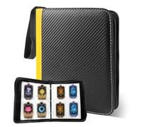 Album de Cartas Archivador Cartas, Impermeable Álbum Cartas 4 Compartimentos 50 Páginas Capacidad 400 Tarjetas Portátil Álbum de Cartas Coleccionables con Cremallera y PU cuero, Negro, 1 Pieza