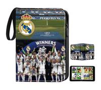 Álbum de Cartas Coleccionables | Álbum de Fútbol de PU con Cremallera y Asa | Para Diferentes Tarjetas de Tamaño Estándar | Regalos de Fútbol Originales para Niños y Niñas (Real Madrid)
