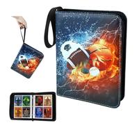 Álbum de cartas coleccionables, álbum para tarjetas de fútbol, con cierre de cremallera y 50 fundas extraíbles, 4 bolsillos, para 400 tarjetas con todo tipo de tarjetas deportivas, carpeta con asa de