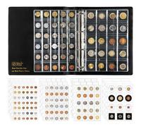 Álbum de colección de monedas con 306 bolsillos y set de funda - 4 tamaños de bolsillos variados, libro de colección de 12 páginas, álbum de monedas de 4 anillos todo-en-uno 24,4×30 cm BC01