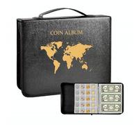 Álbum de colección de monedas y estuche para guardar billetes con 200 bolsillos para monedas y 30 fundas para monedas, carpeta de cuero PU para sellos y recuerdos, 13 x 10,44 x