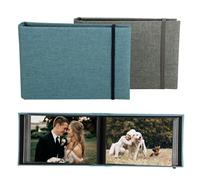 Álbum de Fotos 10x15 Set de 2 - Photo Album 6" / A6 / 4R, para 200 Fotos, Cubierta de Lino, Banda Elástica, Páginas Negras, Ideal para Viajes, Aniversarios, Cumpleaños y Fotos de Boda