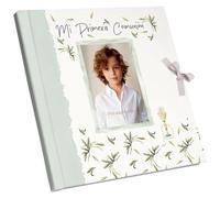 Álbum de Fotos Comunión niño hojas - Portada Personalizable con Foto | Libro Recuerdo con 44 Páginas a Todo Color | Tapa Dura con Cierre de Lazo. Medidas 27x29 cm