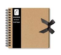 Álbum de fotos de 100 páginas (20 x 20 cm), papel kraft marrón encuadernado en espiral con cierre de cinta, ideal para álbumes de recortes, álbumes de fotos, libros de recuerdos, diario creativo y