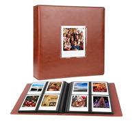 Álbum de fotos de 256 bolsillos para fotos instantáneas Polaroid i-Type/600/SX-70, compatible con Fujifilm Wide 300/400, tapa dura de cuero vegano con ventana frontal (marrón)