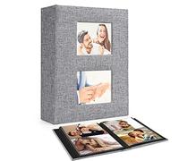 Álbum de fotos de 6 x 4, 50 páginas, 200 fotos, páginas negras, álbum de fotos de lino, álbum de fotos de 10 x 15 cm, gran capacidad, regalo perfecto para aniversario, bebé, boda, cumpleaños, familia