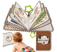 Álbum de fotos de bebé con cubierta de tela suave y espejo a prueba de niños. Mi primer álbum familiar tiene capacidad para 17 fotos de 16,5 x 11,2 cm para recién nacidos (marrón)