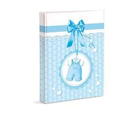 Álbum de fotos de nacimiento con diario 23 x 30 cm, 56 páginas en blanco y 4 páginas personalizables en cartón grueso y resistente intercalado con pergamino, azul claro
