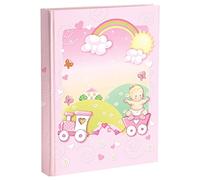 Álbum de fotos de nacimiento con diario 23 x 30 cm, 56 páginas en blanco y 4 páginas personalizables en cartón grueso y resistente intercalado con pergamino, rosa