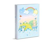 Álbum de fotos de nacimiento con diario 23 x 30 cm, 56 páginas en blanco y 4 páginas personalizables en cartón grueso y resistente intercalado con pergamino, azul claro