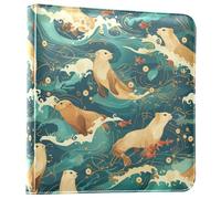 Álbum de fotos de piel sintética con diseño de perros marinos japoneses, olas del océano, capacidad para fotos de 3 x 5 a 8 x 10 pulgadas, 20 hojas