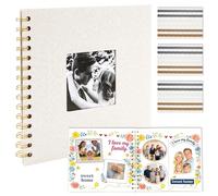 Álbum de fotos DIY Scrapbook de 20,5 x 20,5 cm, color beige, tapa dura de lino, 20 hojas, 40 páginas blancas, incluye accesorios, álbum de fotos para decorar bodas, viajes, recuerdos de bebé