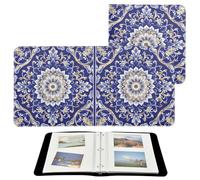 Álbum de fotos familiar chino tradicional con flores azules y doradas, para fotos, páginas autoadhesivas, 4 x 6 pulgadas