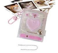 Álbum de fotos llavero - Libro de tarjetas con forma de corazón, colgante transparente brillante para fotos, soporte de fotos de bolsillo, accesorio de memoria con 24 bolsillos, mini organizador de