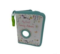Álbum de fotos para bebés con construcción de poliéster suave, espejo integrado de 3.25 pulgadas y capacidad para 17 fotos de 4 x 6 pulgadas para práctica de seguimiento visual (azul)