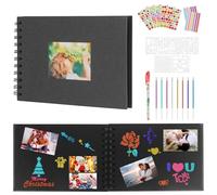 Album De Fotos Para Pegar Y Escribir A5 con 60 Páginas, DIY Album Para Pegar Fotos 21.5×15 cm Album Fotos Scrapbook con Bolígrafos y Pegatinas, Cuaderno Scrapbook para Aniversario, Cumpleaños (Negro)